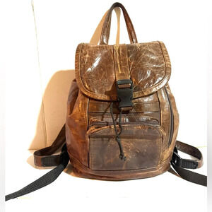 Vintage brown distressed leather backpack